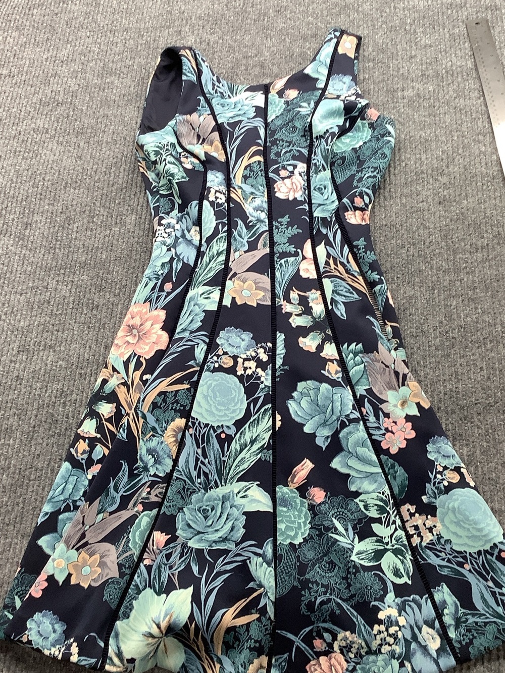 White House Black Market Navy Floral A-Line Midi Dress